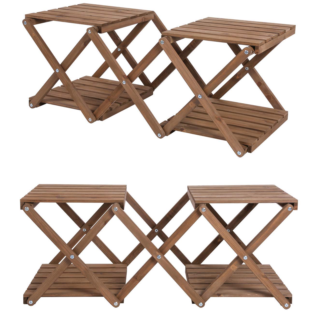 Foldable 4-Tier Wooden Plant Stand & Storage Rack