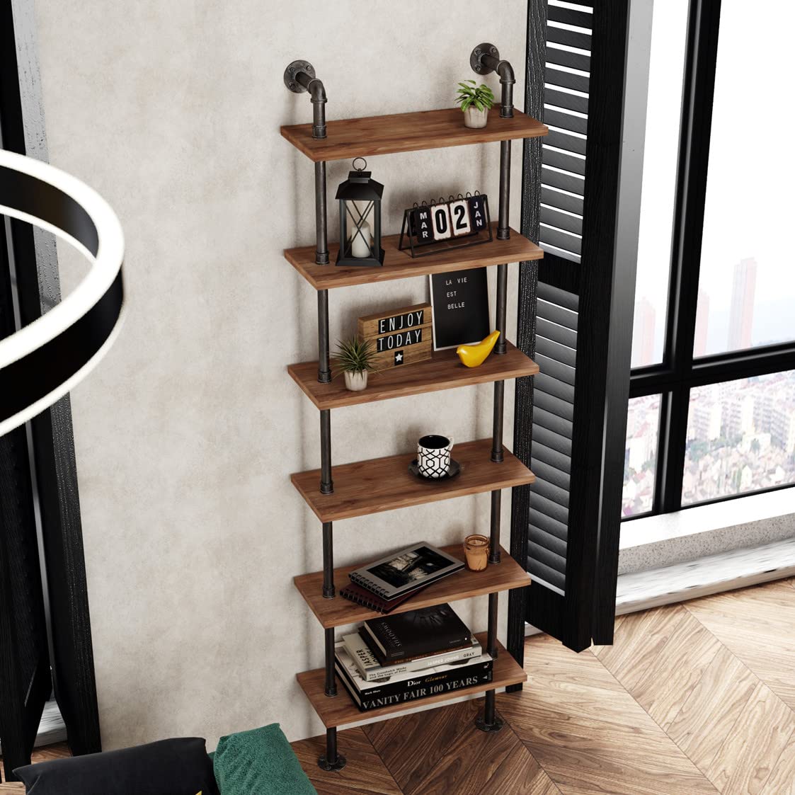 Industrial Pipe Bookshelves Rustic Wall Ladder Bookshelf Display Storage Stand Shelf