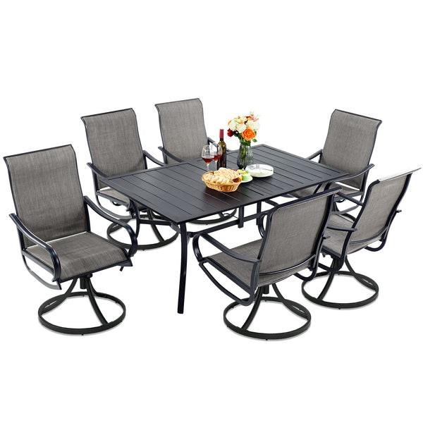 7 Pieces Outdoor Patio Dining Set for 6 Patio Dining Swivel Chairs