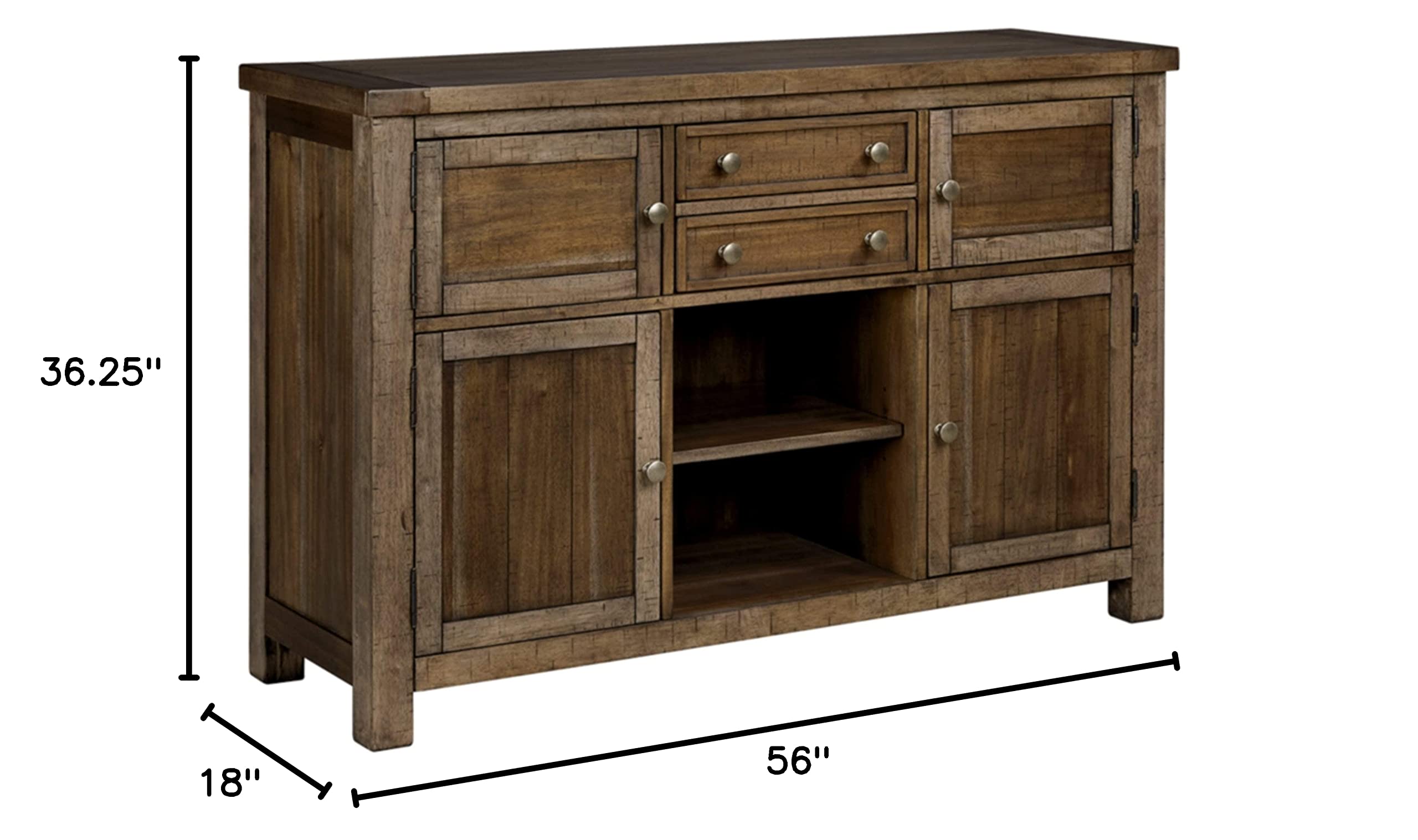 Moriville Rustic Dining Room Buffet with 4 Cabinets & Display Shelf