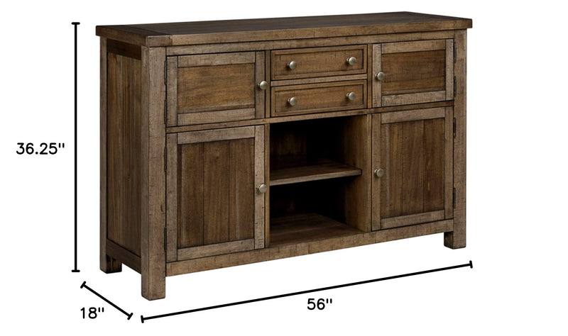Moriville Rustic Dining Room Buffet with 4 Cabinets & Display Shelf, Brown