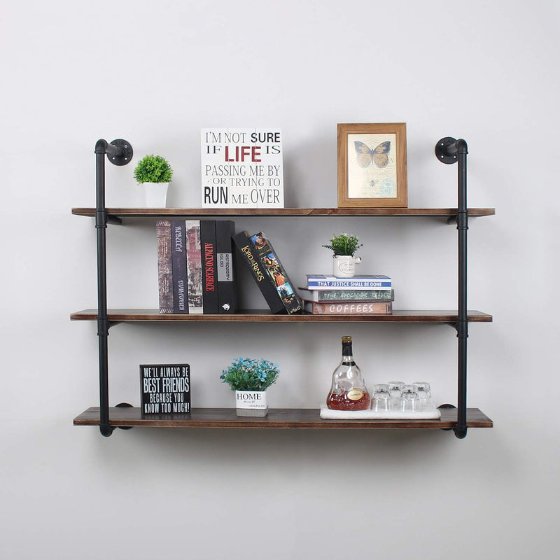 Industrial Floating Shelves Wall Mount,48in Rustic Pipe Wall Shelf,3-Tiers Wall Mount
