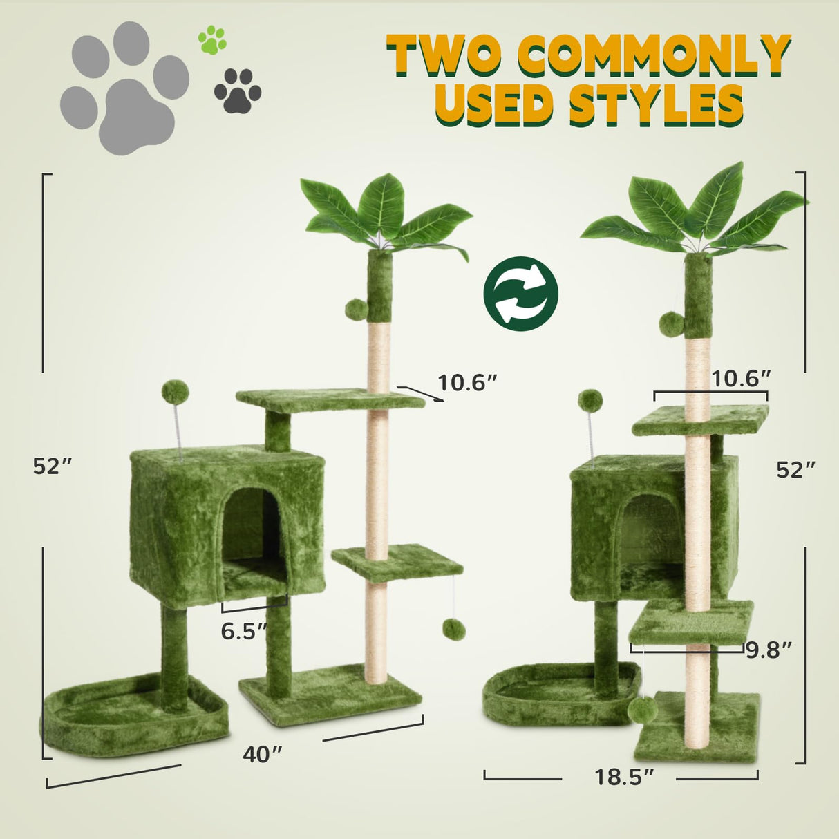 Cat Tree Cat Tower for Indoor Cats with Green Leaves