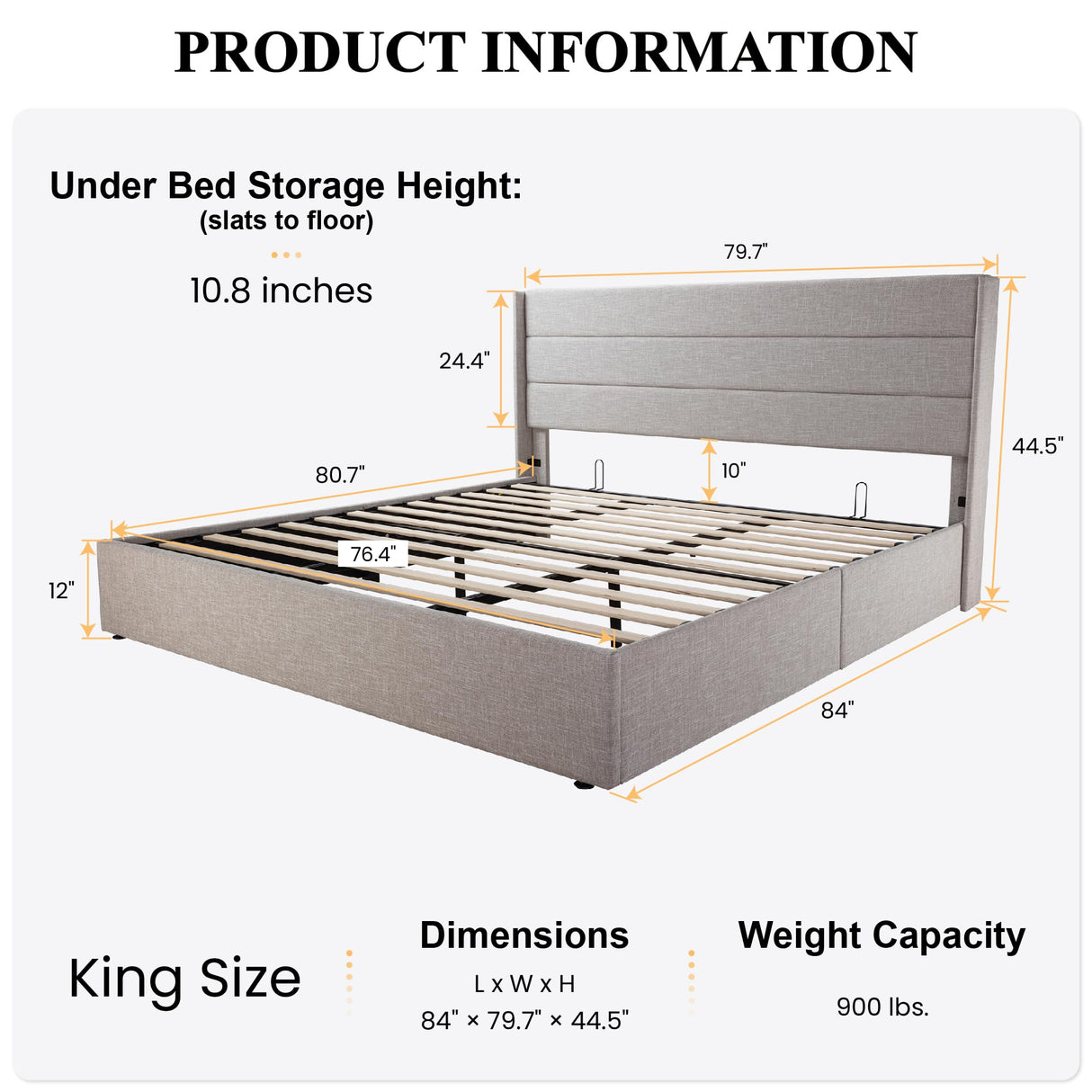 Lift Up Storage Bed/Modern Wingback Headboard/Upholstered Platform Bed Frame