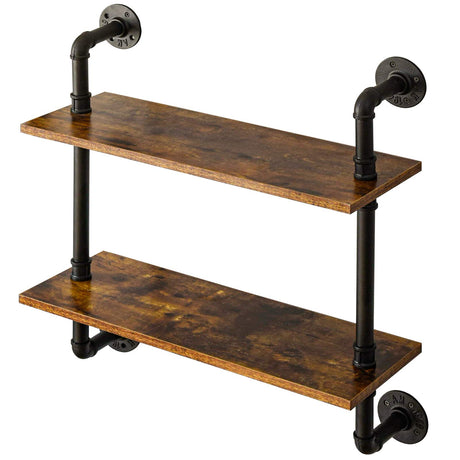 Industrial Pipe Shelf Bracket, 2 Tiers Retro Wall Mounted Floating Shelf, Wood DIY