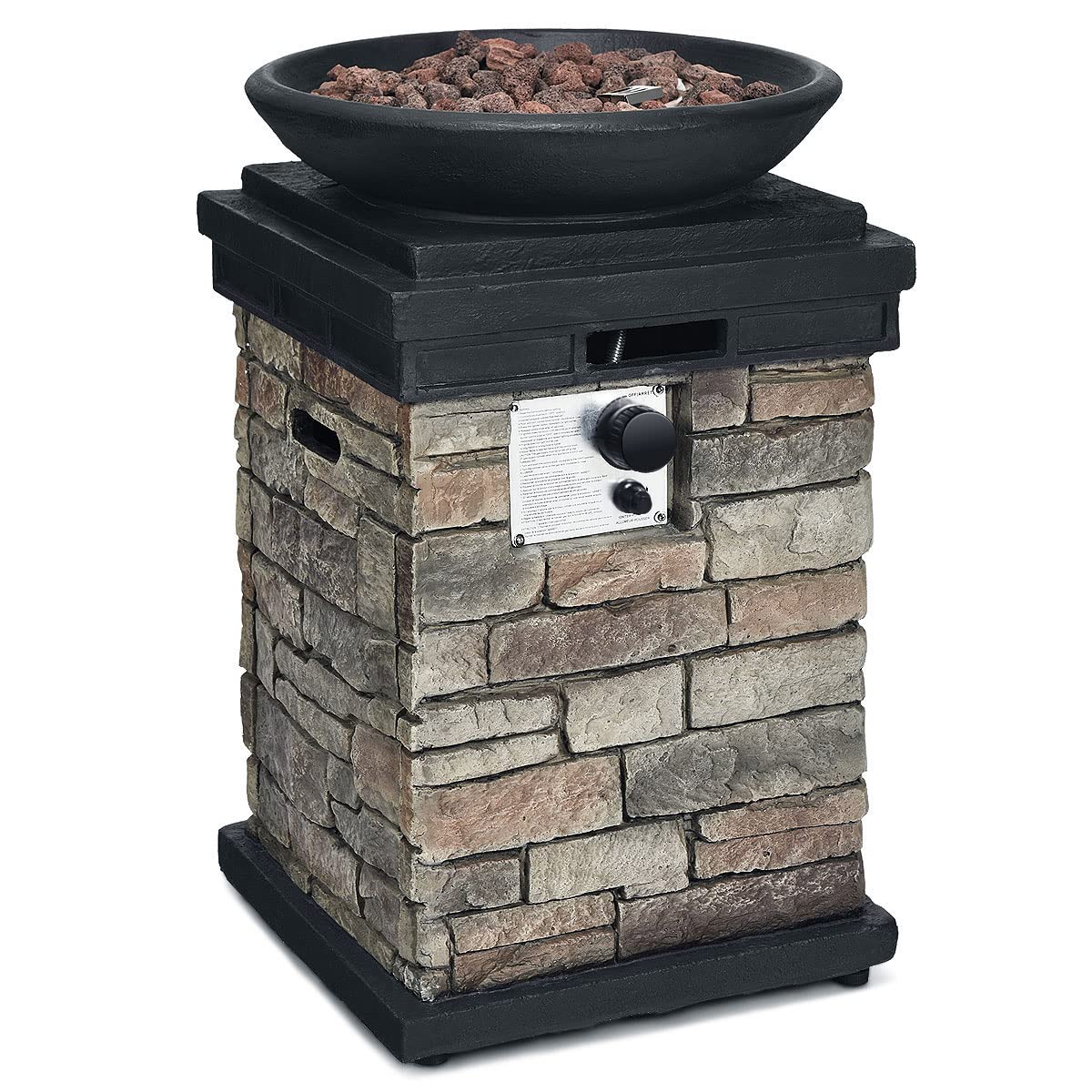 Propane Firebowl Column, 40,000 BTU Gas Fire Pit,Ledgestone Firepit