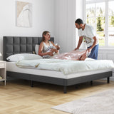 King Bed Frame Upholstered Platform with Headboard and Strong Wooden Slats,Non-Slip