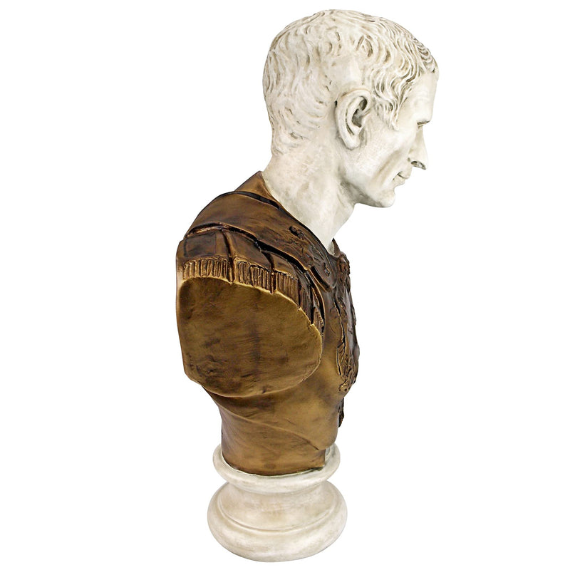 Julius Caesar in Armor Bust Statue, 27 Inch, Faux Bronze and Stone