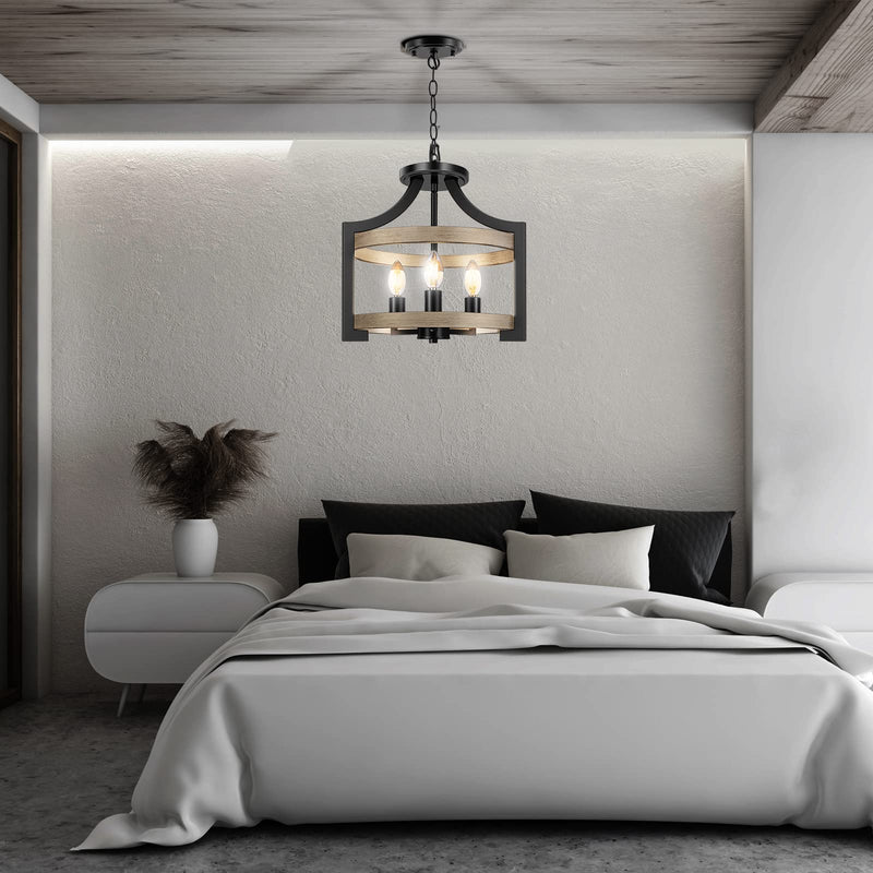 3-Light Farmhouse Chandelier, Adjustable Black Hanging Pendant Light Fixtures
