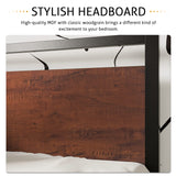 Full Size Metal Canopy Bed Frame with Wooden Headboard, 4-Poster