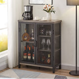 Industrial Coffee Bar Cabinet with Storage, Farmhouse Wood Metal Cabinet