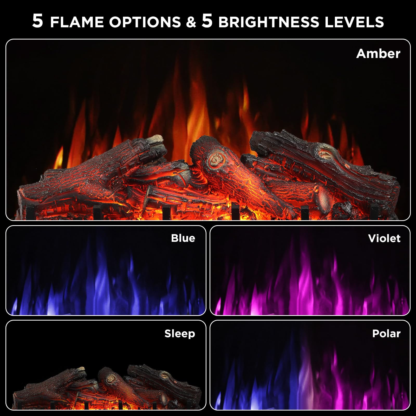 WiFi Infrared Quartz Electric Fireplace Log Heater with Sound Crackling