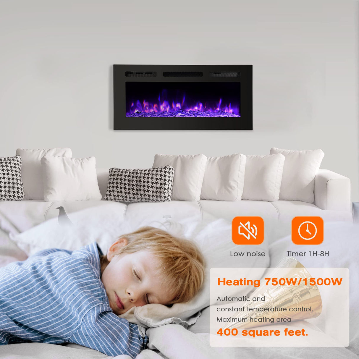 Wall Fireplace Electric with Remote Control