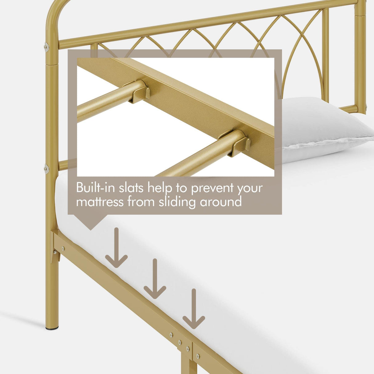 Twin Bed Frame Metal Platform Bed with Petal Accented Headboard/Footboard/14.4 Inch