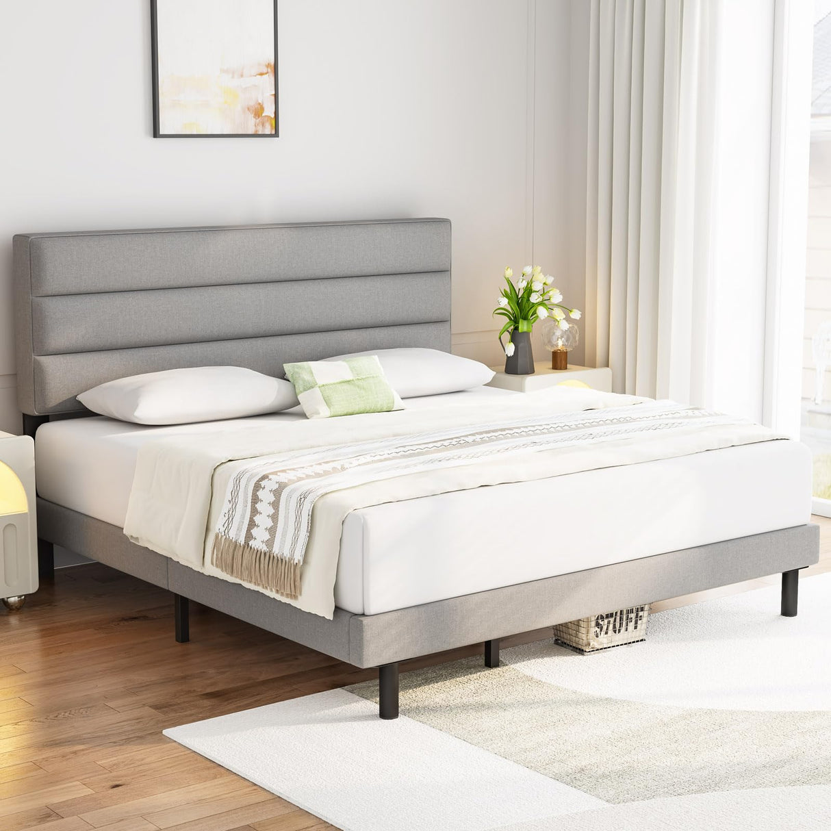 Sturdy Platform Bed with Wooden Slats Support