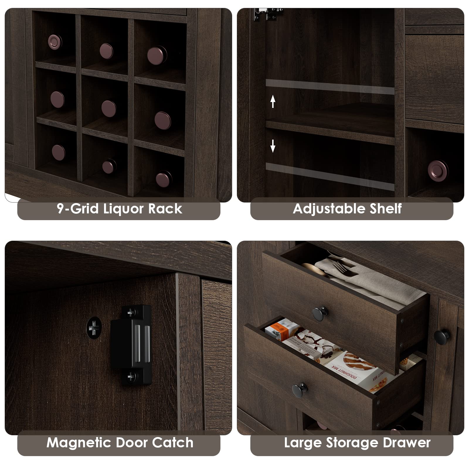 Coffee Bar Cabinet, Modern Farmhouse Buffet Sideboard Cabinet