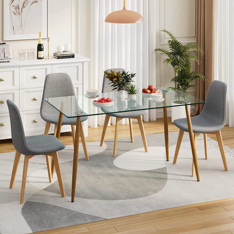 5 Pieces Dining Room Table Set, Modern Table & Chair Set