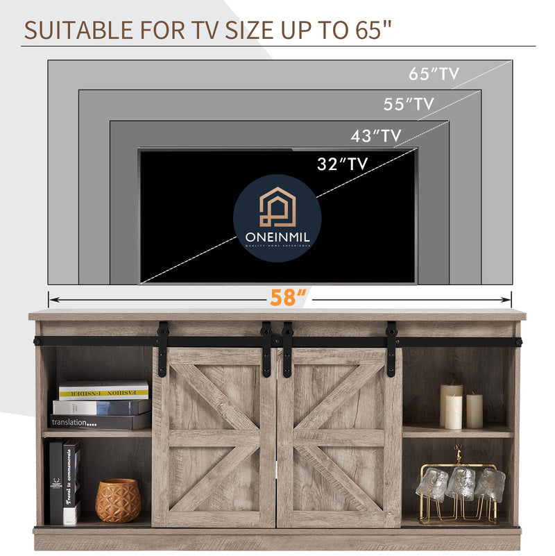 Farmhouse TV Stand for 65 Inch TVs, Modern Rustic Entertainment Center