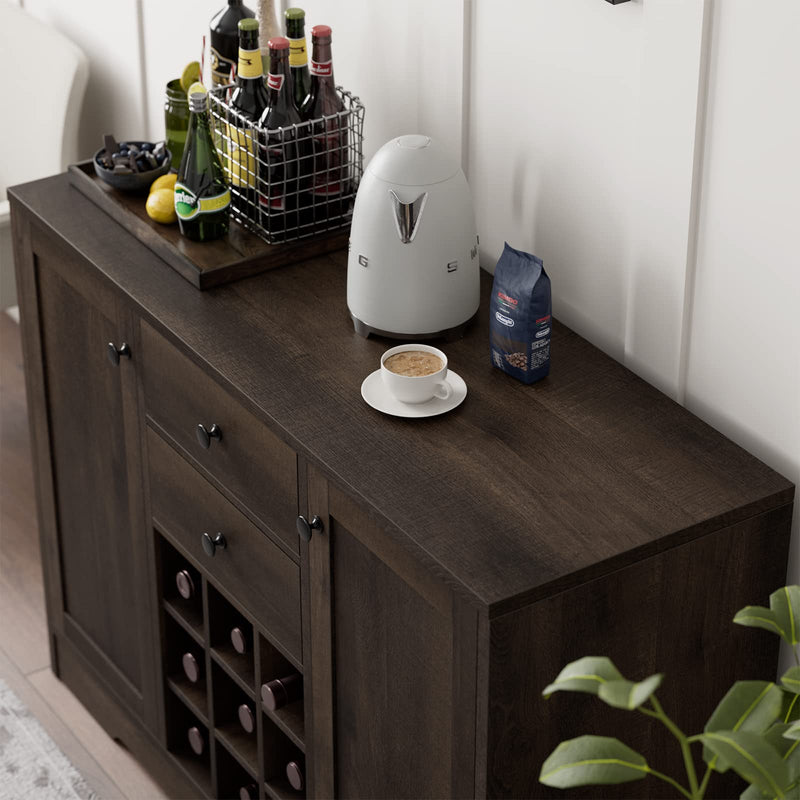 Coffee Bar Cabinet, Modern Farmhouse Buffet Sideboard Cabinet with Storage Drawers