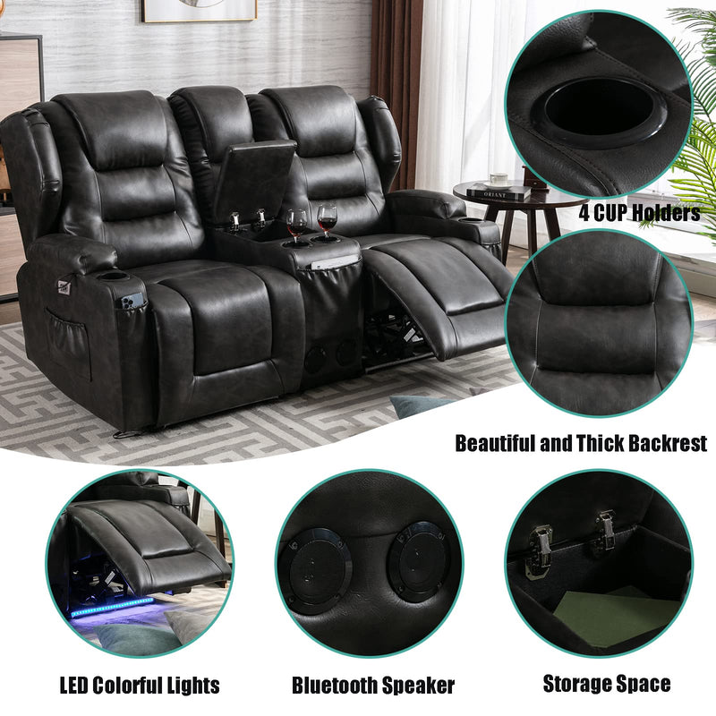Electric Home Theater Seating- Power Recline Chair Loveseat RV Sofa with Console, 67" Double Recliner 2-Seater RV Couch