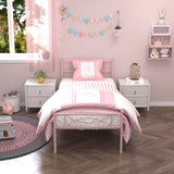 Pink Twin Bed Frame for Girls, Mattress Foundation Support with Headboard