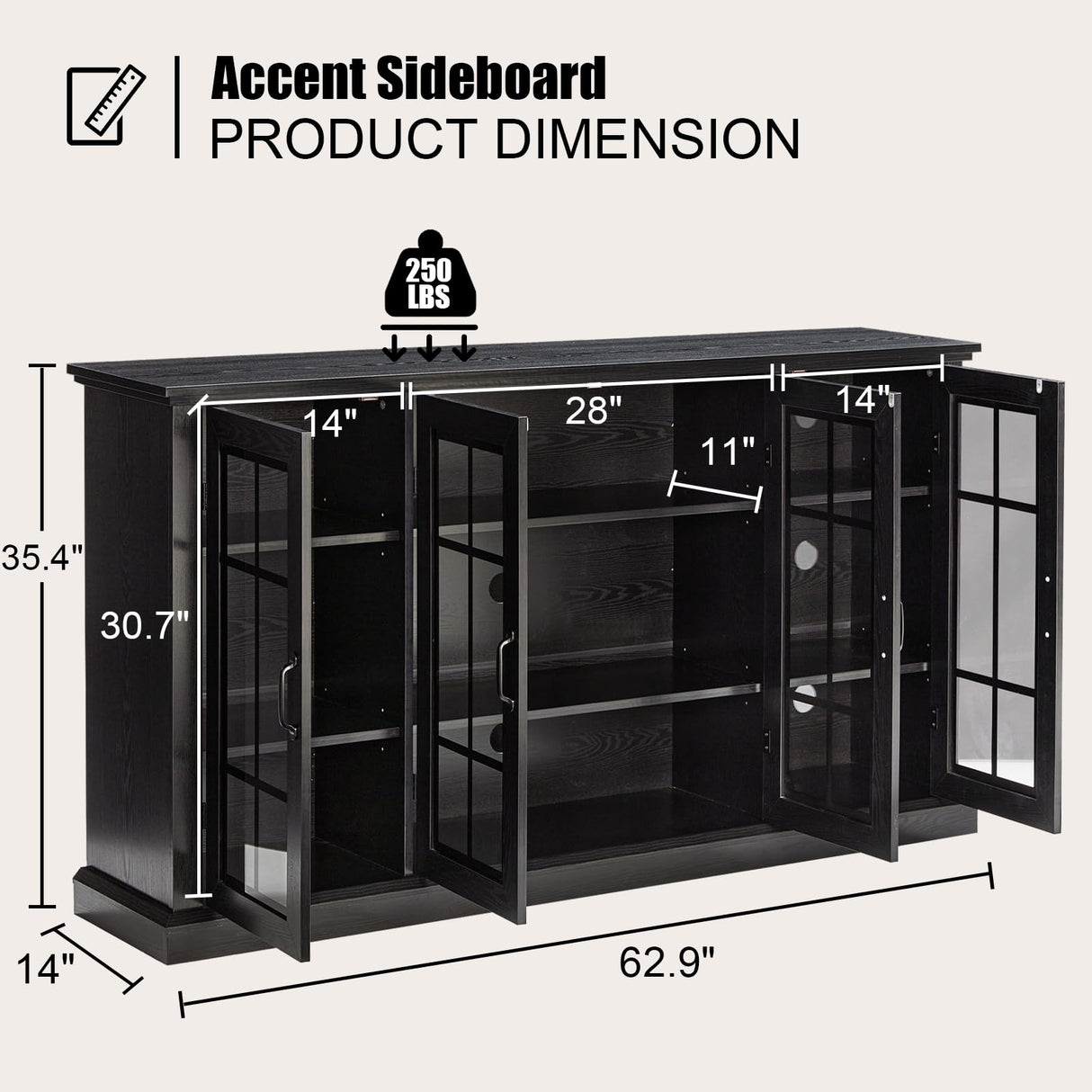 35" Sideboard, 6 Adjustable Shelves Sideboard Buffet Cabinet