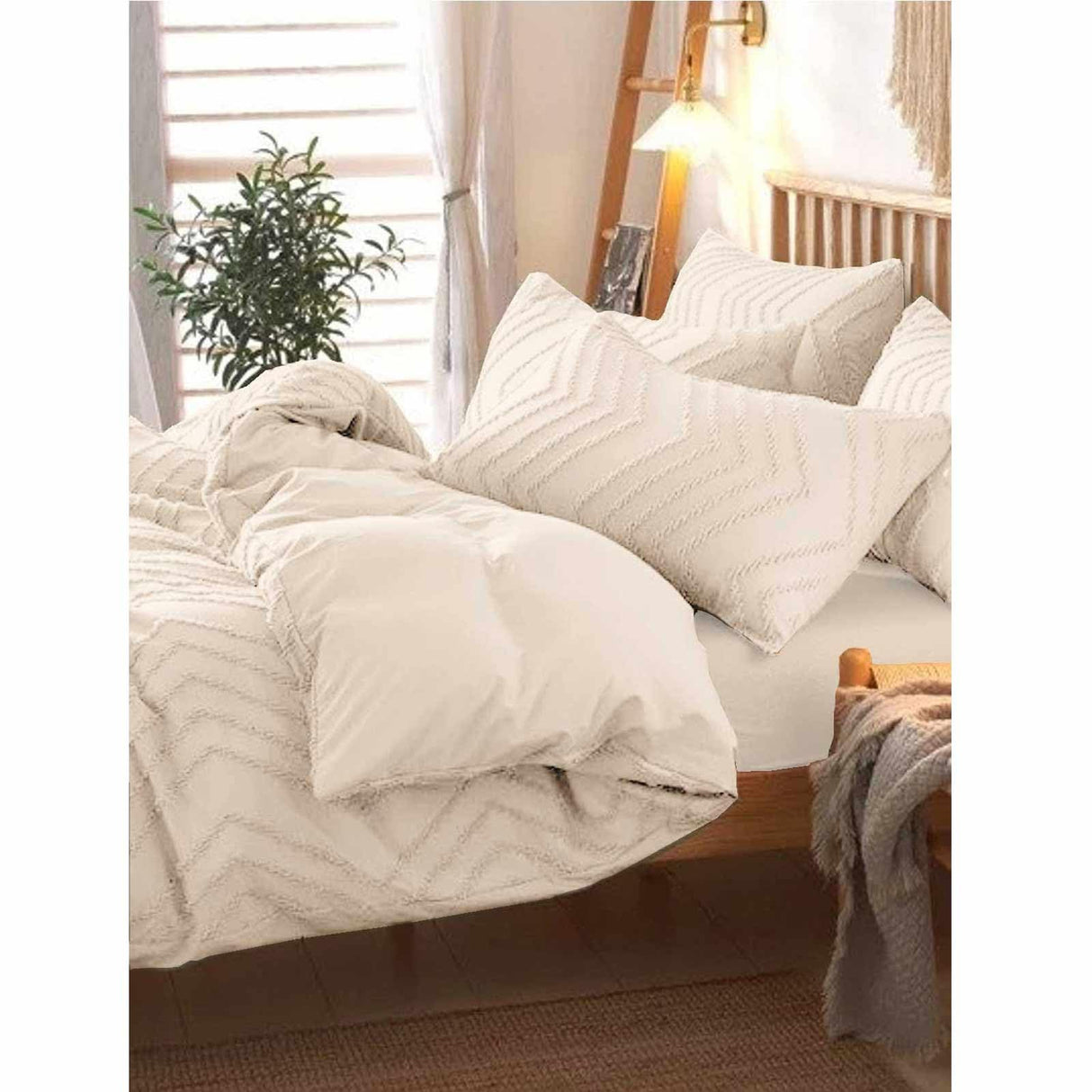 Full Comforter Set Beige Tufted Jacquard Boho Soft Shabby Chic Reversible Down Alternative Microfiber Bedding