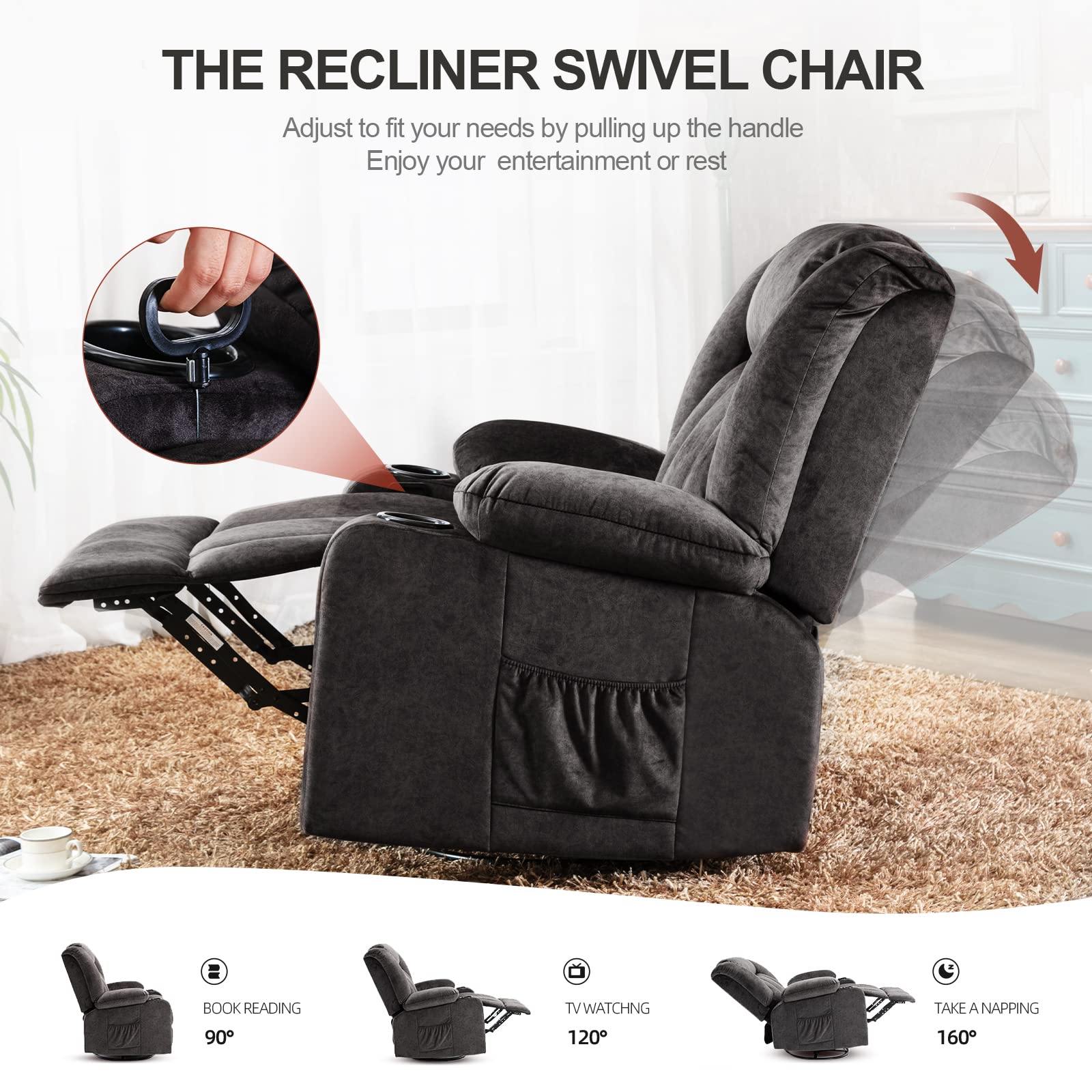 ComforaGlide Swivel Rocker Recliner – Heated Massage & Overstuffed Comfort