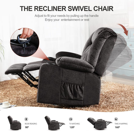 Recliner Chair Massage Rocker with Heated 360 Degree Swivel Lazy Boy Recliner Single Sofa Seat