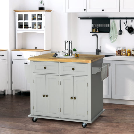 Kitchen Island on Wheels, Rolling Cart with Rubberwood Top