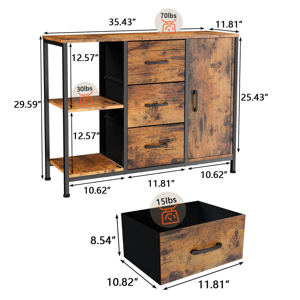 Industrial Storage Cabinet with 3 Drawers,2 Shelves and Door