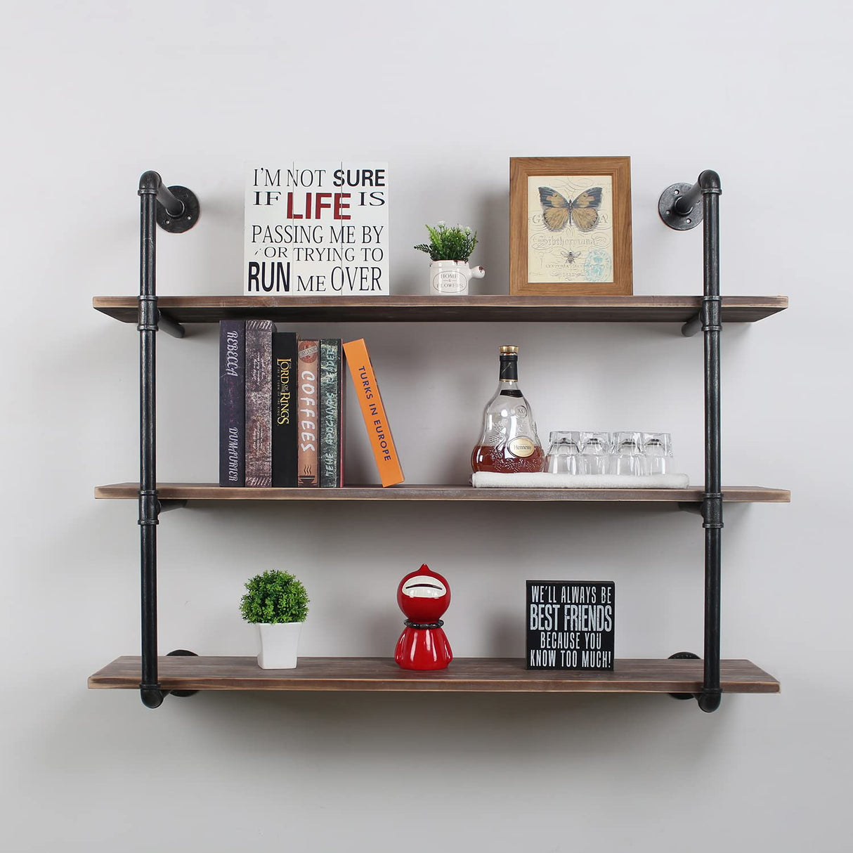 Industrial Pipe Shelving Wall Mounted,48in Rustic Metal Floating Shelves