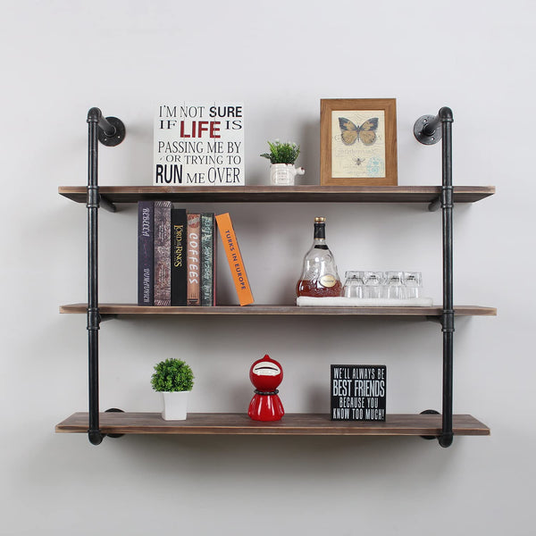 Industrial Pipe Shelving Wall Mounted,48in Rustic Metal Floating Shelves,Steampunk Real