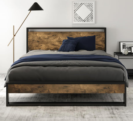 Queen Bed Frame with Wood Headboard and Footboard