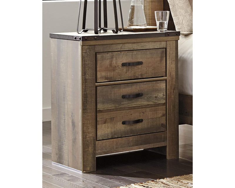Trinell Rustic 2 Drawer Nightstand with USB Charging Stations, Warm Brown