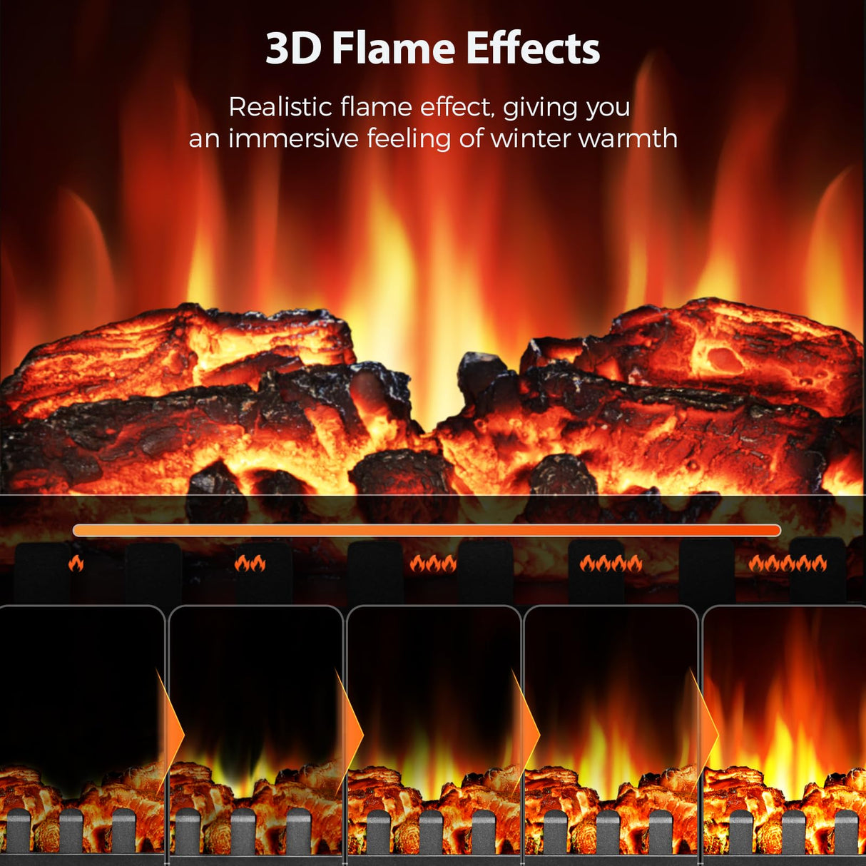 1500W Infrared Fireplace Heater with 3D Realistic Flame