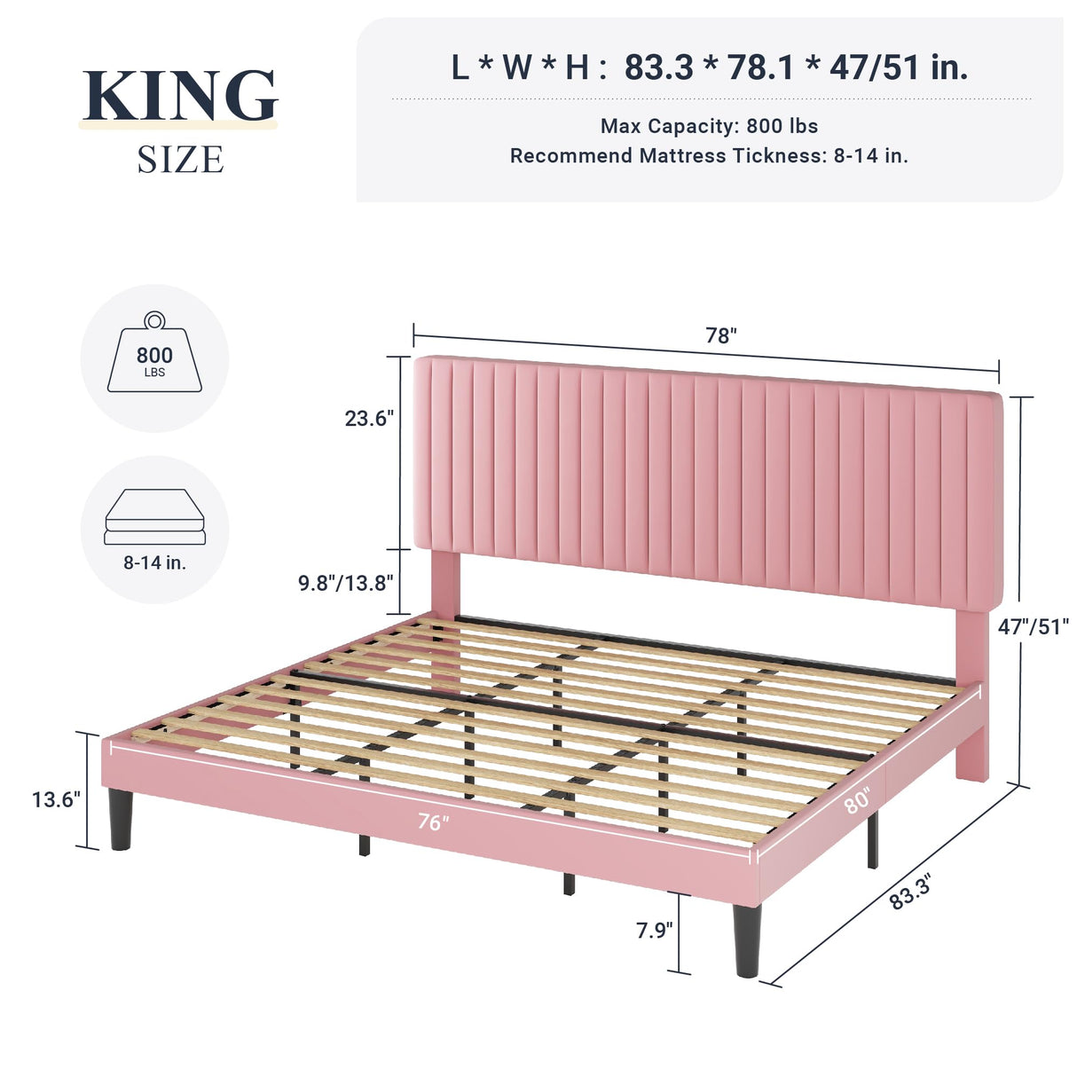 Velvet Upholstered Platform Bed with Adjustable Vertical Channel Tufted Headboard