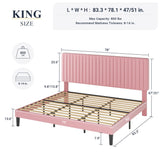 Velvet Upholstered Platform Bed with Adjustable Vertical Channel Tufted Headboard