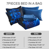 Blue Comforter Set 7 Piece Bed in a Bag Blue Rose Comforter