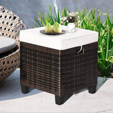 Hysache Outdoor Patio Ottoman Set of 2, All Weather Rattan Ottoman Set