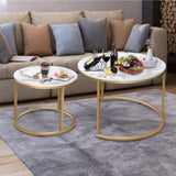 Round Coffee Table Set of 2 Modern Nesting Golden Frame Circular