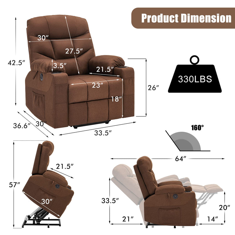 Power Lift Recliner Chair for Elderly with Heated Vibration Massage, Fabric Electric Power Recliner Chairs