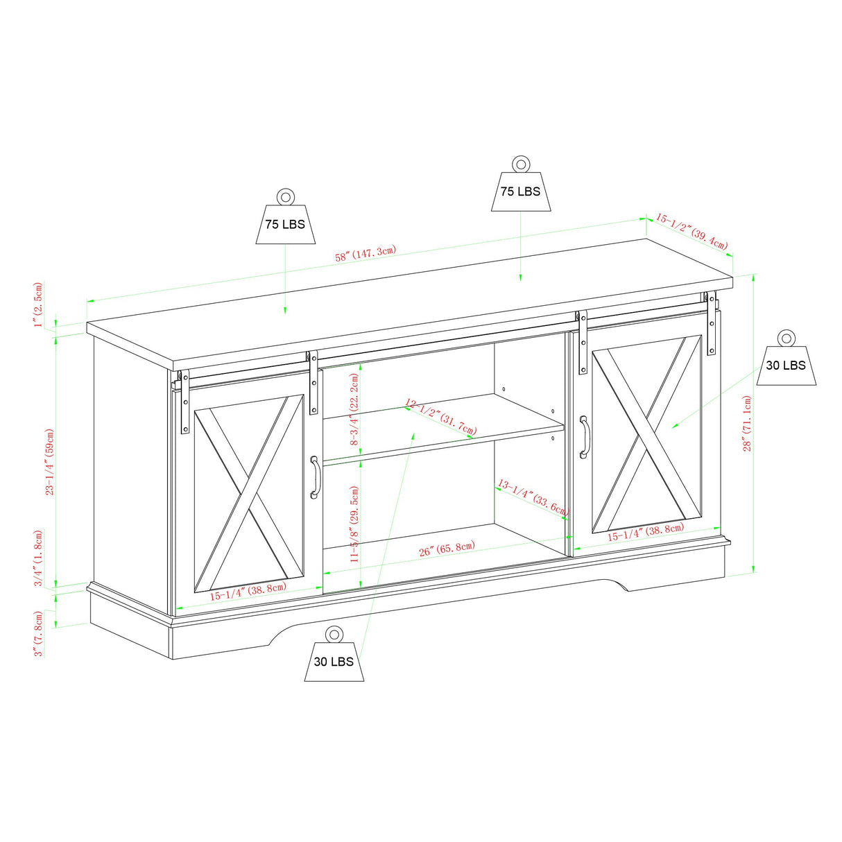 Richmond Modern Farmhouse Sliding Barn Door TV Stand for TVs