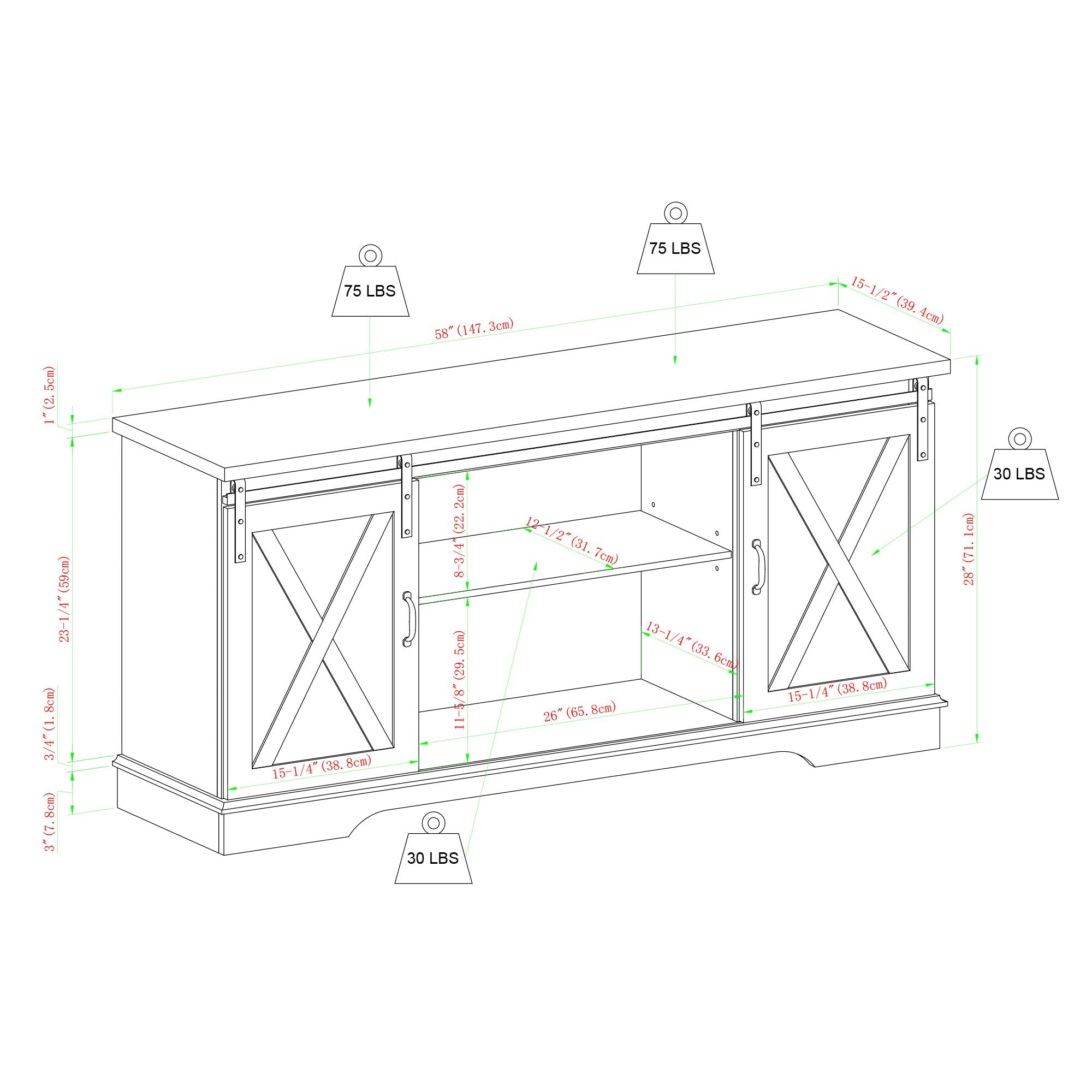 Richmond Modern Farmhouse Sliding Barn Door TV Stand for TVs