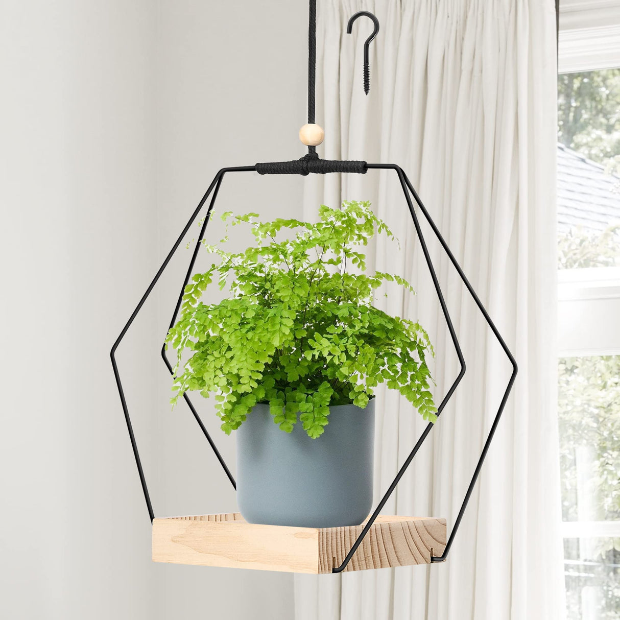 Plant Hanger with Wood Base
