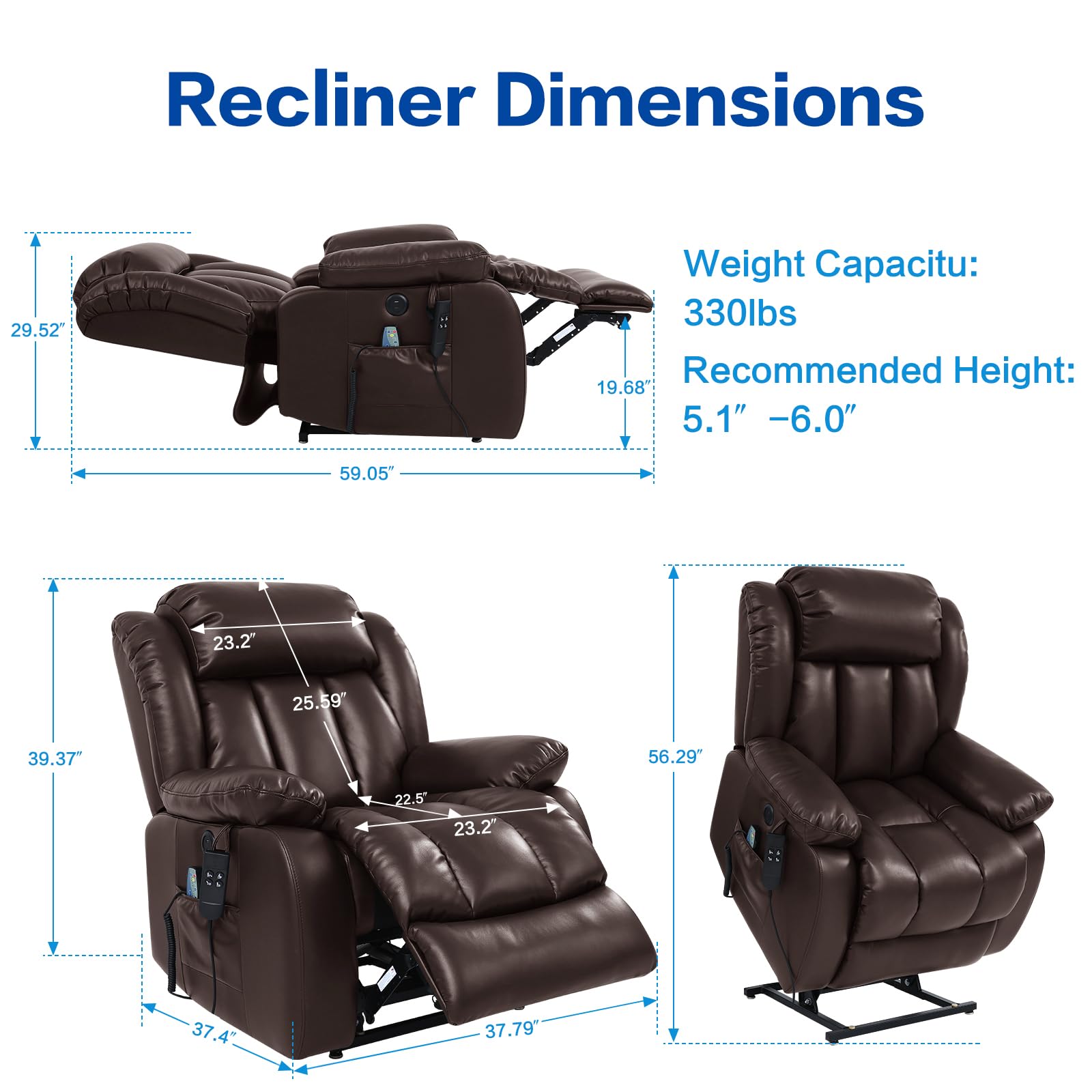 LiftEase XL Dual-Motor Recliner Chair –  Breathable Leather & Lift Assist