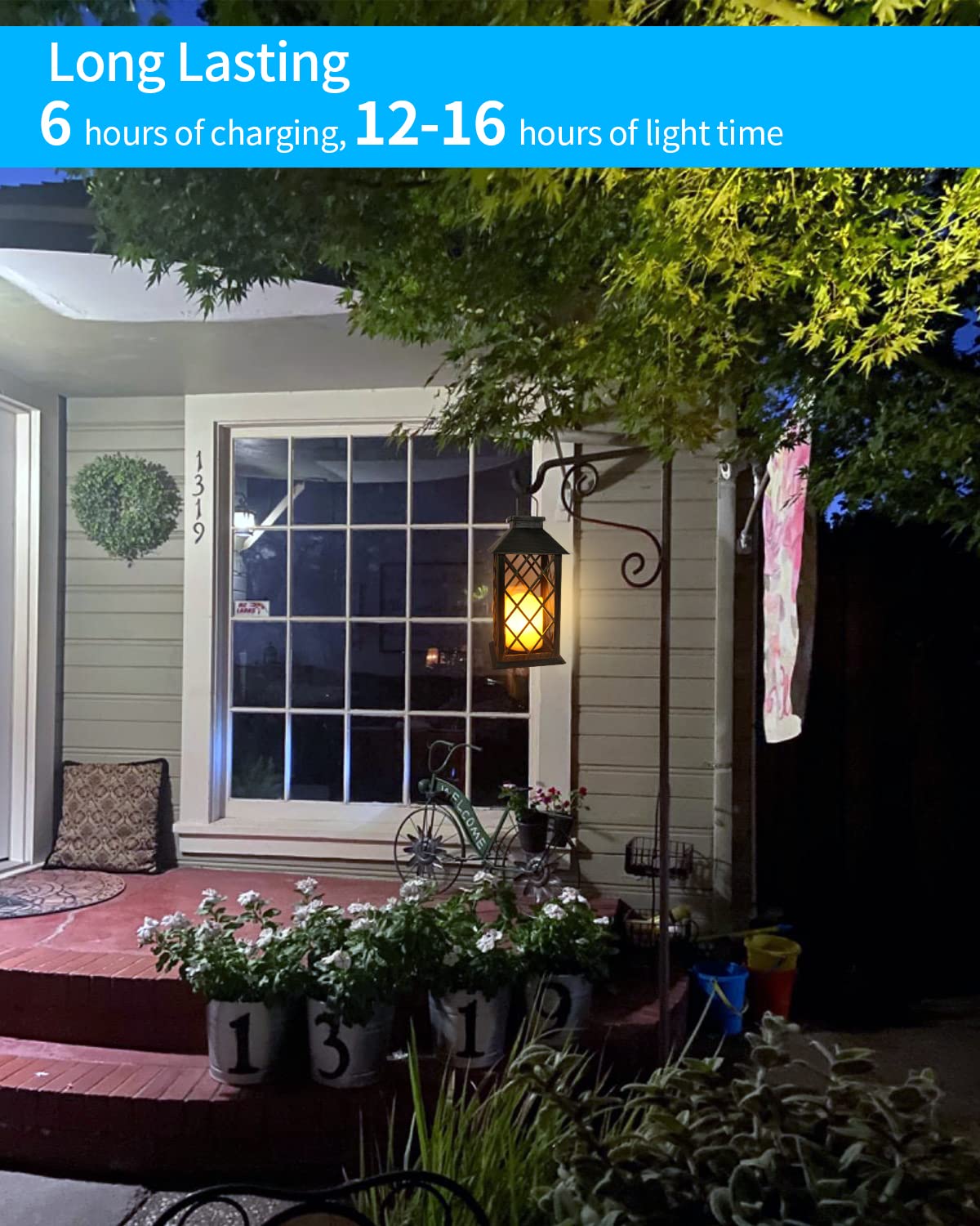 Solar Lantern,Outdoor Garden,2 Pack 14 Inch Lasts 3X Longer 10 lumens