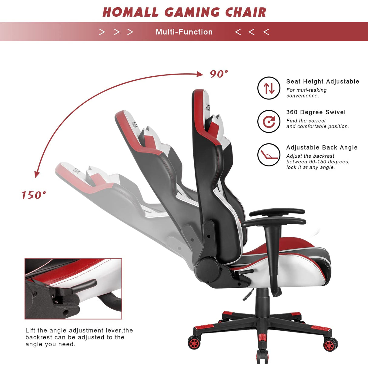 Gaming Chair Racing Style High-Back PU Leather Office Chair Computer Desk Chair Executive and Ergonomic Swivel Chair