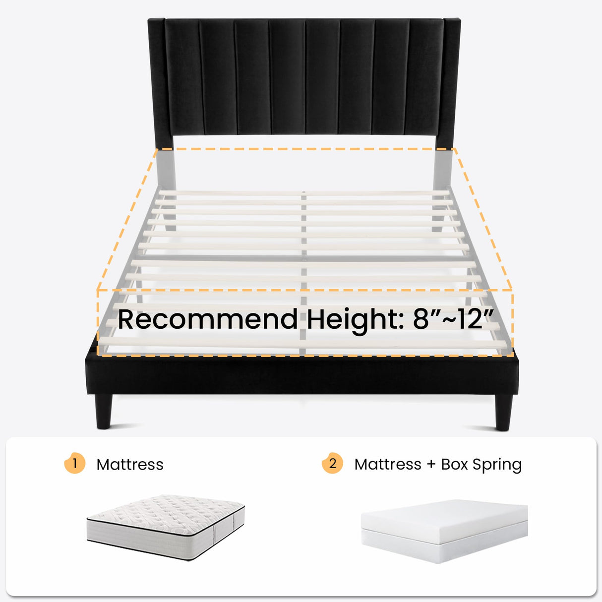 Queen Bed Frame/Velvet Upholstered Platform Bed Frame with Headboard/Strong Wood