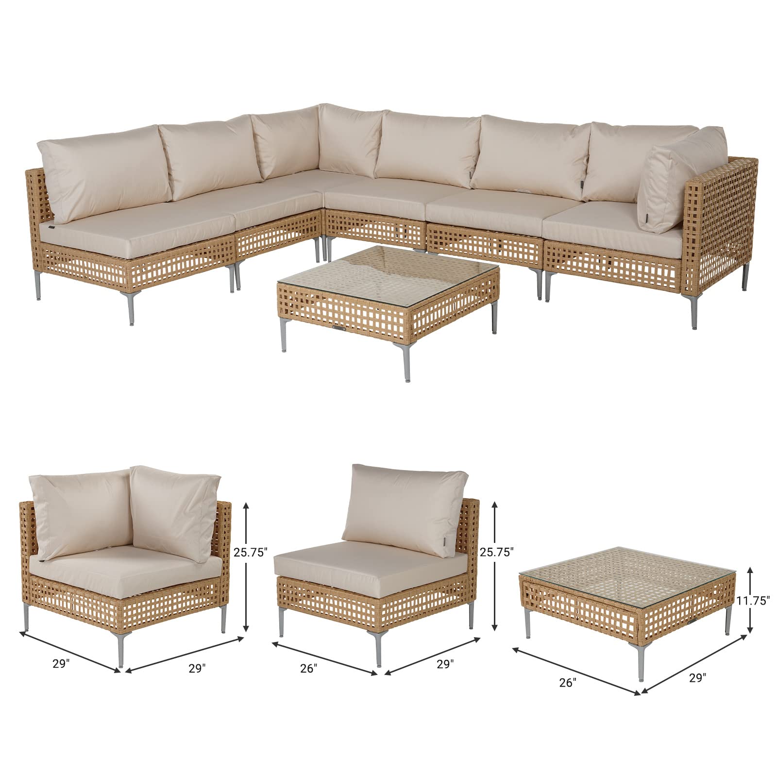7-Piece Wicker Patio Furniture Set, All-Weather Outdoor Sectional Sofa